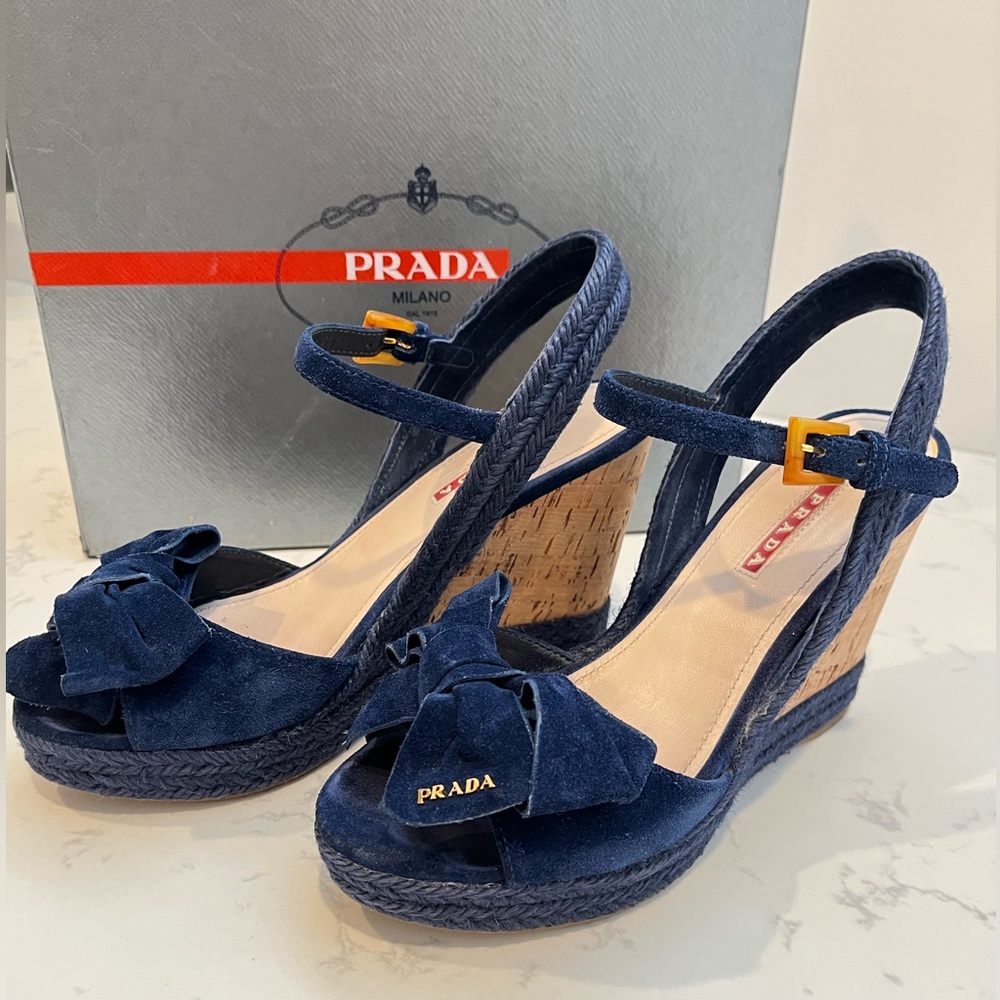 Prada Navy Blue Wedges